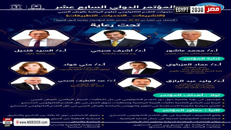 الأحد .. تربية رياضية بنين بجامعة حلوان تنظم المؤتمر الدولي السابع عشر بعنوان متجهات التقدم التكنولوجى لعلوم الرياضة بالوطن العربي 