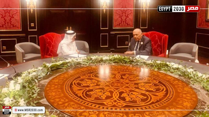 سامح شكري وزير الخارجية والدكتور عبد اللطيف بن راشد الزياني وزير خارجية مملكة البحرين