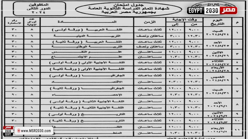 جدول الامتحانات 