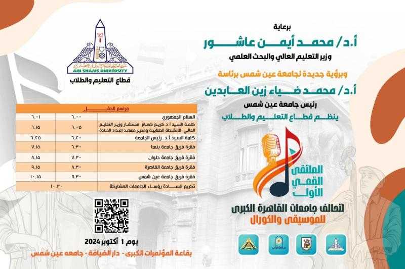 الملتقى القمي الأول لتحالف جامعات القاهرة الكبرى للموسيقى والكورال في رحاب جامعة عين شمس